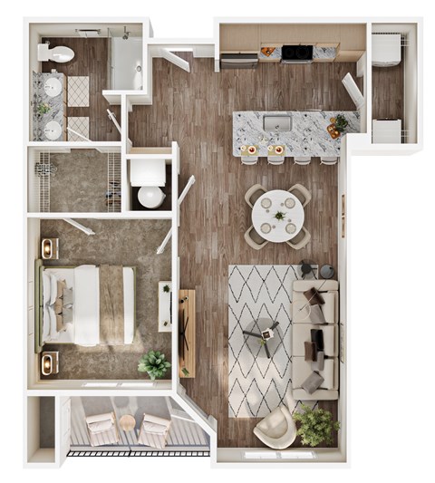 Floor plan for 1 bed, 1 bath, 819 sqft